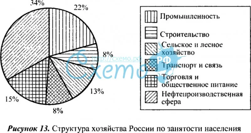 Структура хозяйства России по занятости населения