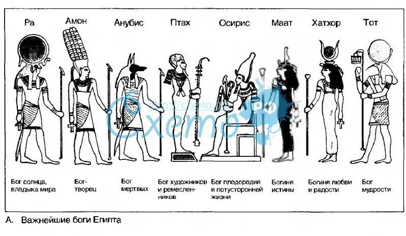 Важнейшие боги Египта (Ра, Амон, Анубис, Птах, Осирис, Маат, Хатхор, Тот)