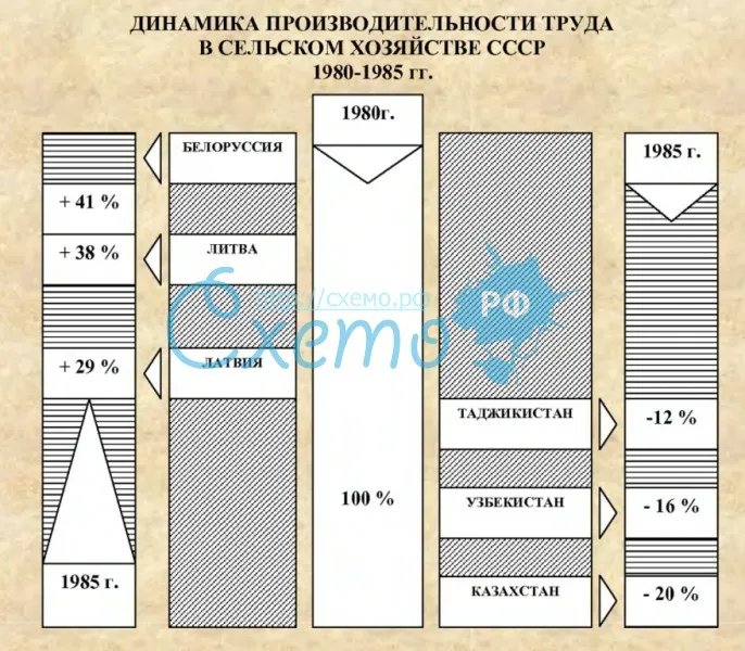 Динамика производительности труда в сельском хозяйстве СССР 1980-1985 гг.