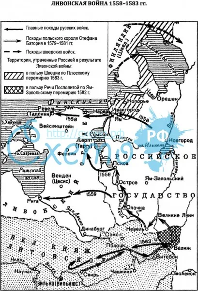 Ливонская война 1558-1583 гг., карта