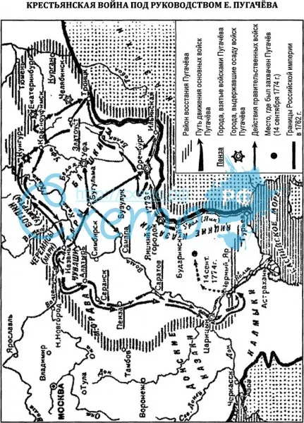 Крестьянская война Е.И. Пугачева (карта)