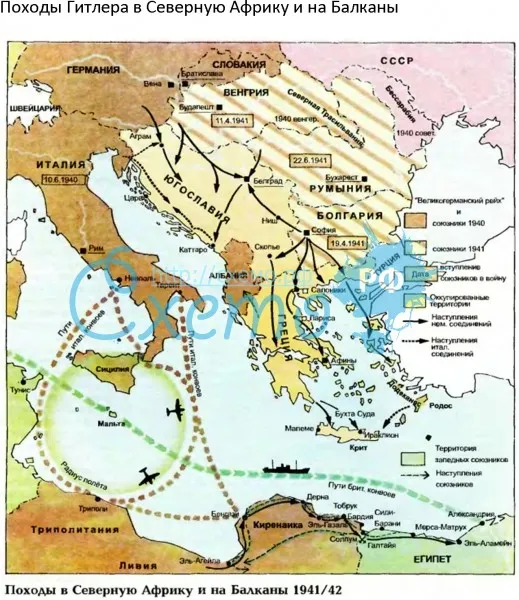 Походы Гитлера в Северную Африку и на Балканы