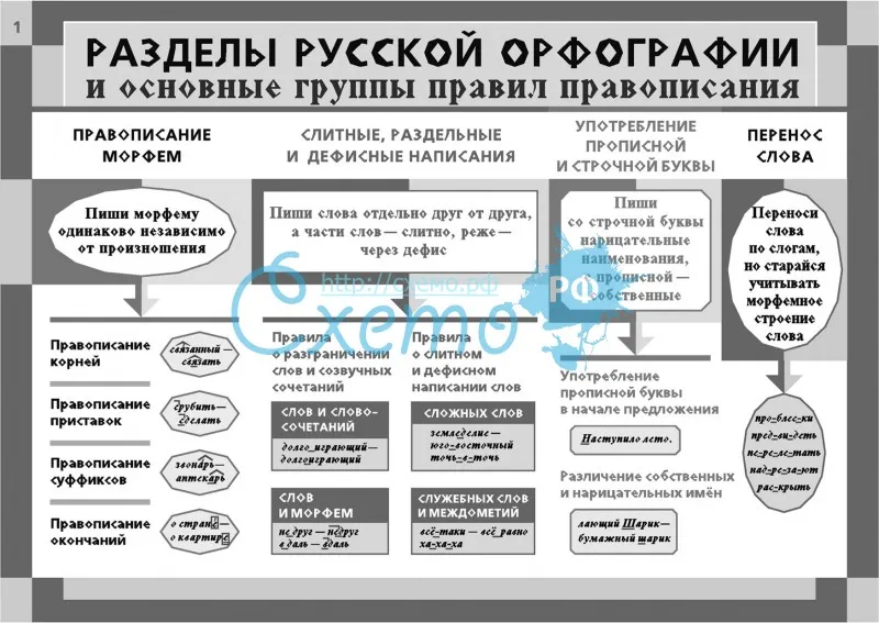 Разделы русской орфографии и основные группы правил правописания