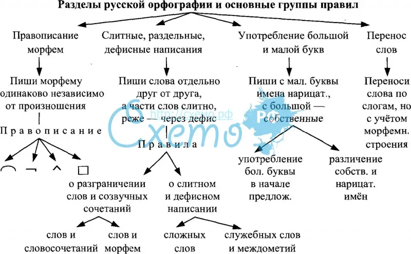 Разделы русской орфографии и основные группы правил