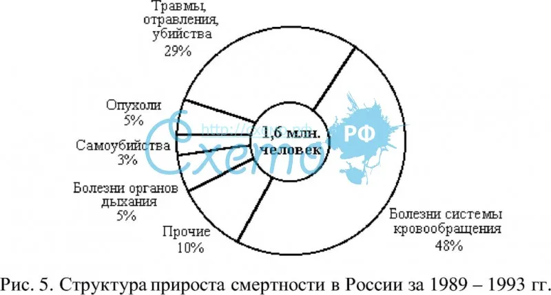 Структура прироста смертности в России за 1989 – 1993 гг.