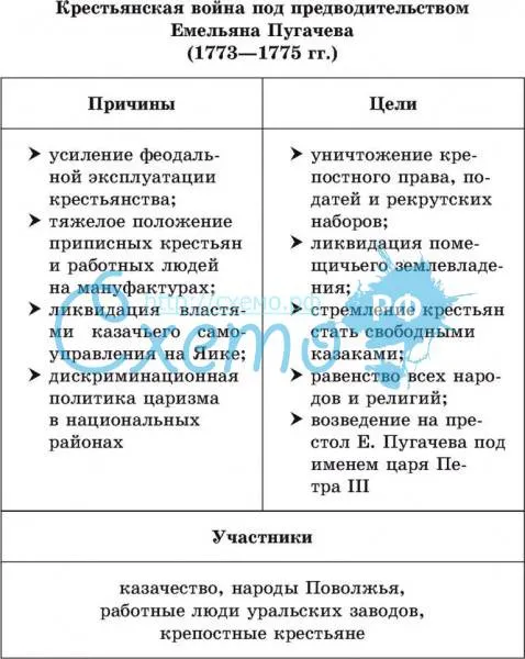 Причины и цели крестьянской войны под предводительством Е.Пугачева