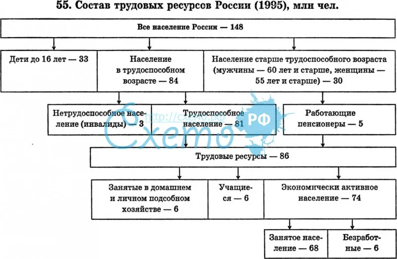 Состав трудовых ресурсов России, 1995
