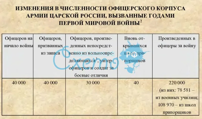Изменения в численности офицерского корпуса армии царской России, вызванные годами первой мировой во