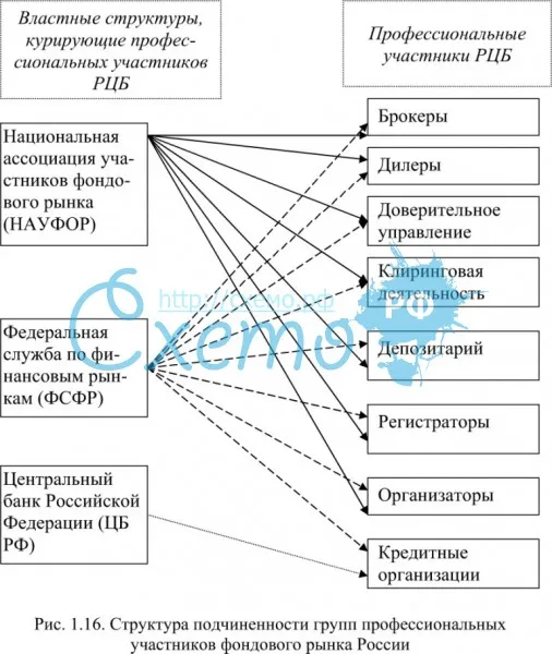 Структура подчиненности групп профессиональных участников фондового рынка России