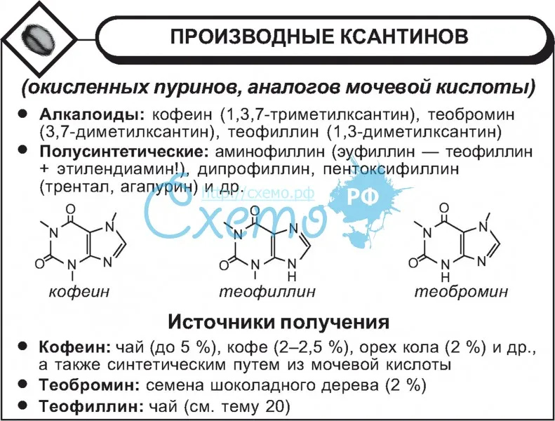 Производные ксантинов (окисленных пуринов, аналогов мочевой кислоты)