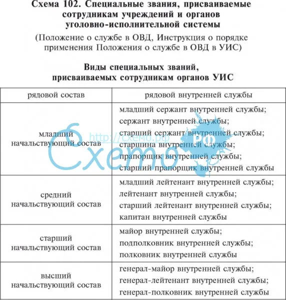 Специальные звания, присваиваемые сотрудникам федеральной системы исполнения наказания (ФСИН России)
